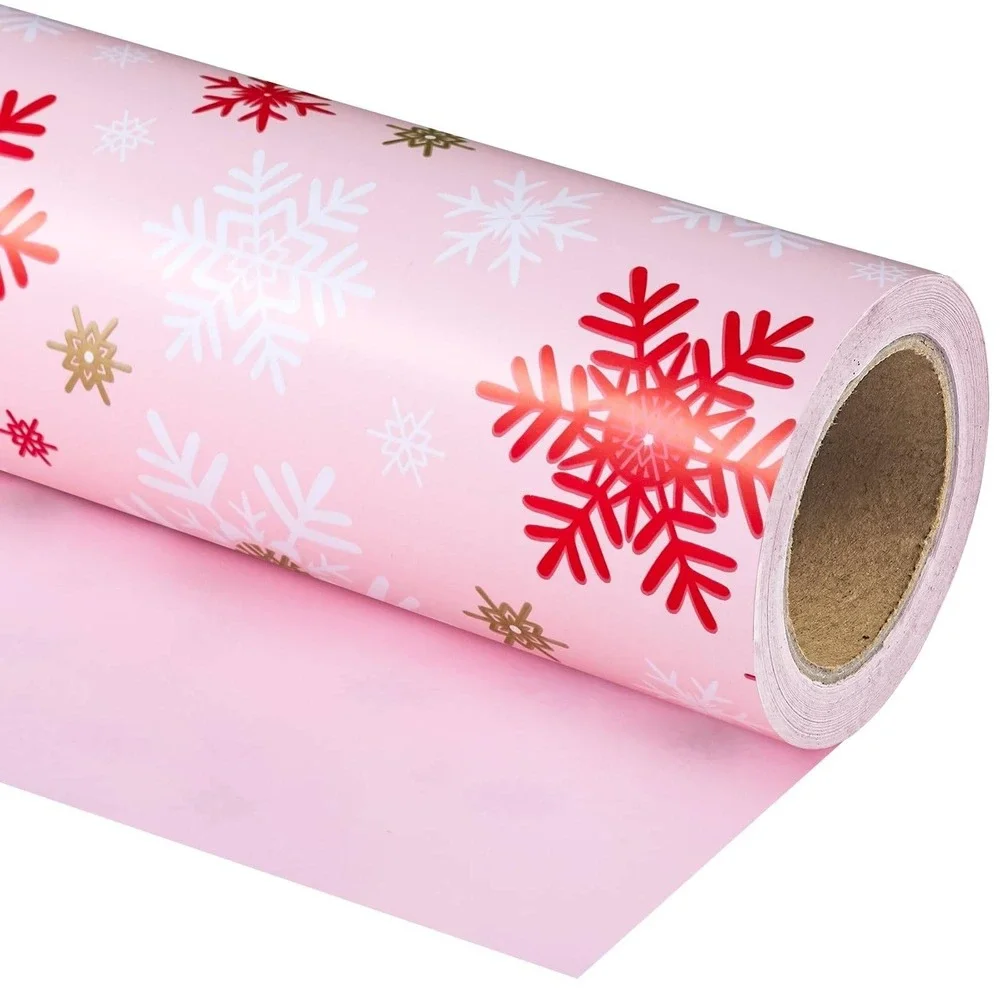 Pink Snowflake‎ Wrapping Paper Roll Christmas Holiday Gift Wrap 26 ft
